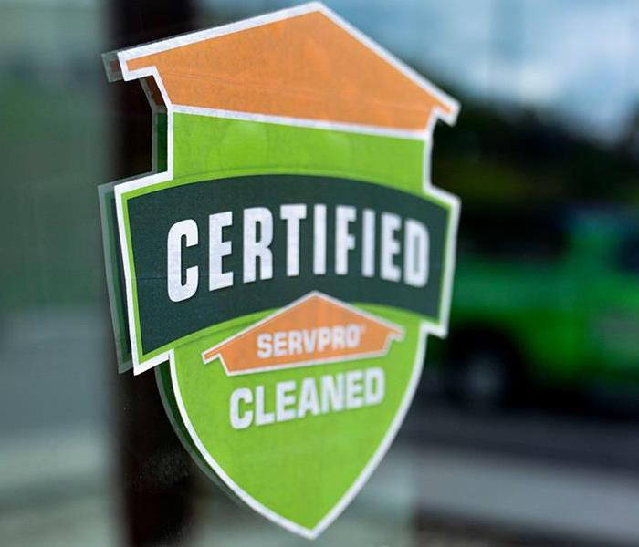 Certified: SERVPRO Cleaned sticker on window