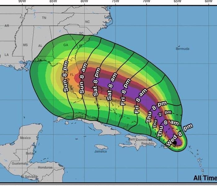 8/28 5PM NOAA weather update showcasing the path of Hurricane Dorian.